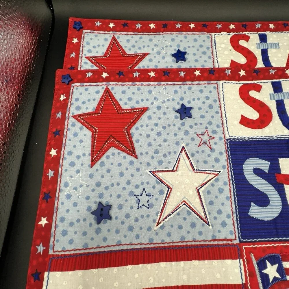 Patriotic Flag Stars Fireworks Tapestry Placemat ~ Set of 2 ~ Holiday July 4th